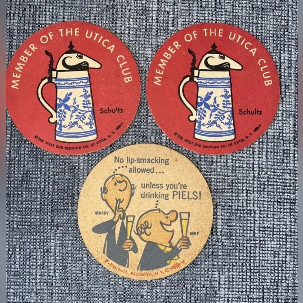 Vintage Beer Coasters, 2, Utica Club & 1 Piels